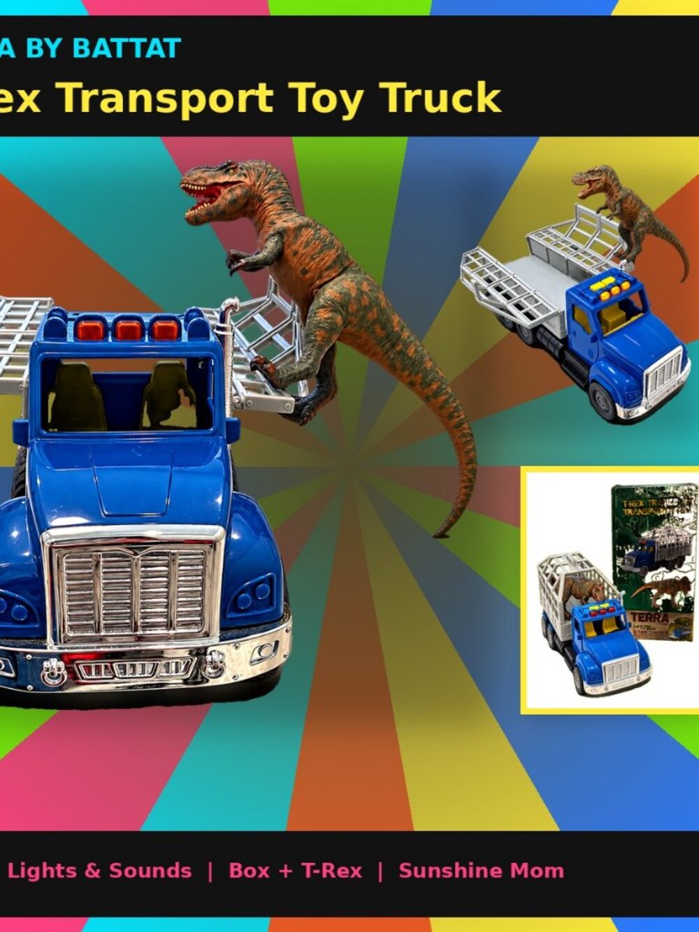 Terra by Battat T-Rex Transport Toy Truck Lights Sounds NEW w/ Box + Dinosaur Fi